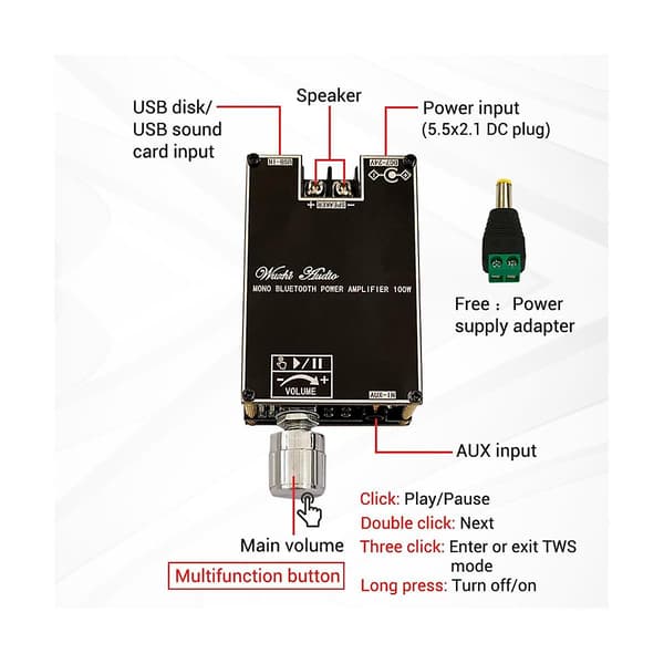 -1001b 100w Mono Bt Audio Effektforstærker Modul Tws True Wireless