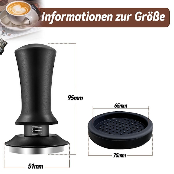 Kaffe Tamper Sæt 51 mm, Espresso Tamper Sæt, Barista Sæt med 304 Rustfrit Stål Base Kaffe Tamper