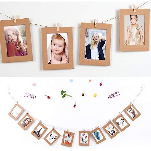 30 stk Kraftpapp Foto Rammer For Bilder Som Veggdekor, 3 Farger Med 30 Tre Klips Og 3 Hamptau