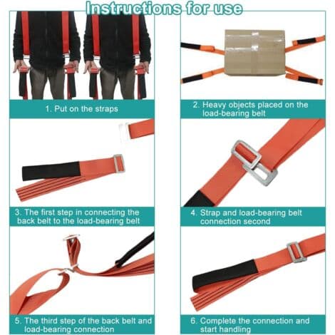 Justerbara lyftremmar för flytt – Set om 4 – Slitstark polyester – Maxlast 200 kg – 2-personerssystem