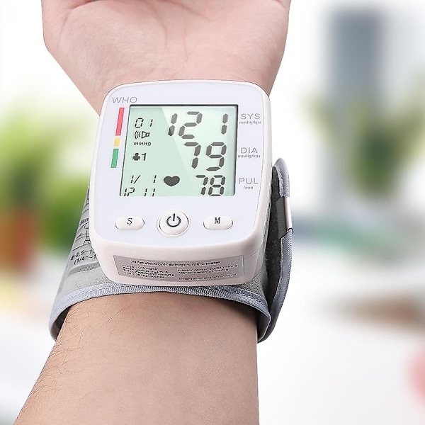 Digitalt Blodtrycksmätare för handleden, USB-uppladdningsbar, Röst, Puls, Blodtrycksmanschett, Bärbar LCD-automatisk pulsmätare, Hemsphygmomanometer
