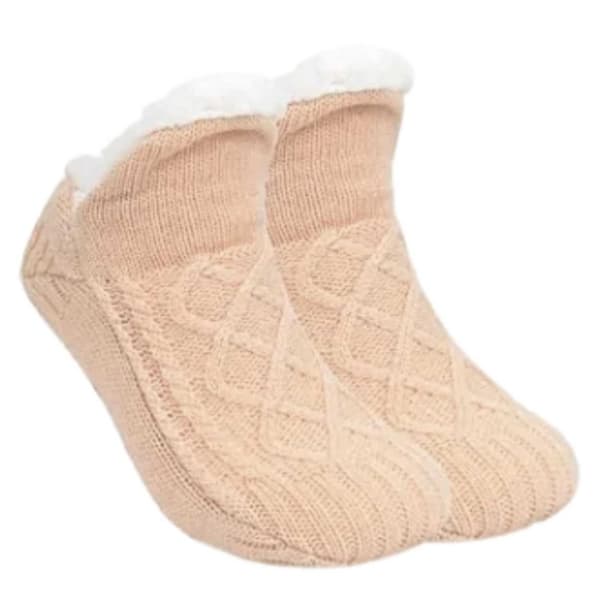Slipper Socks - Soft Warm Lined Slippers Selectable Size Beige