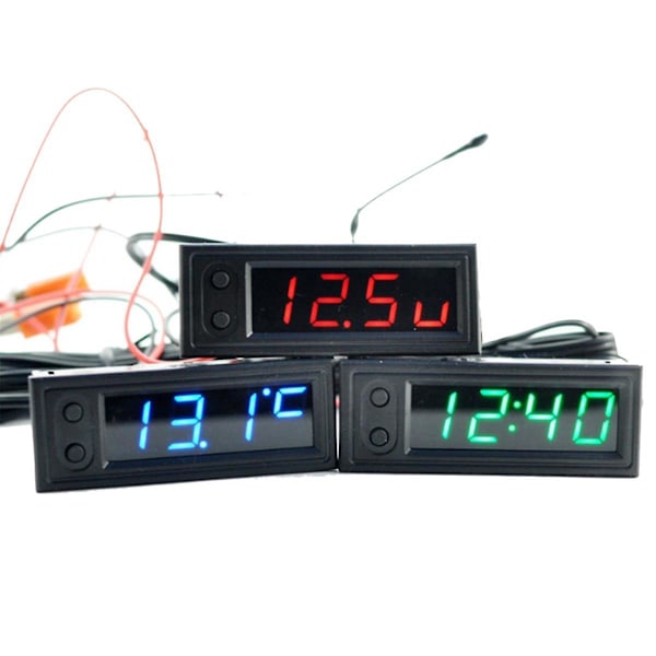 Bilklocka Universal Digital Klocka Datum 3 I 1 LCD-Skärm Elektronisk Temperatur Nattlys Trim Grön