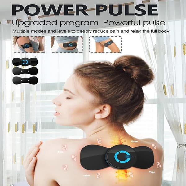 Black unit with 2 pads, EMS microcurrent massager, low-frequency multifunctional physiotherapy instrument, muscle stimulator