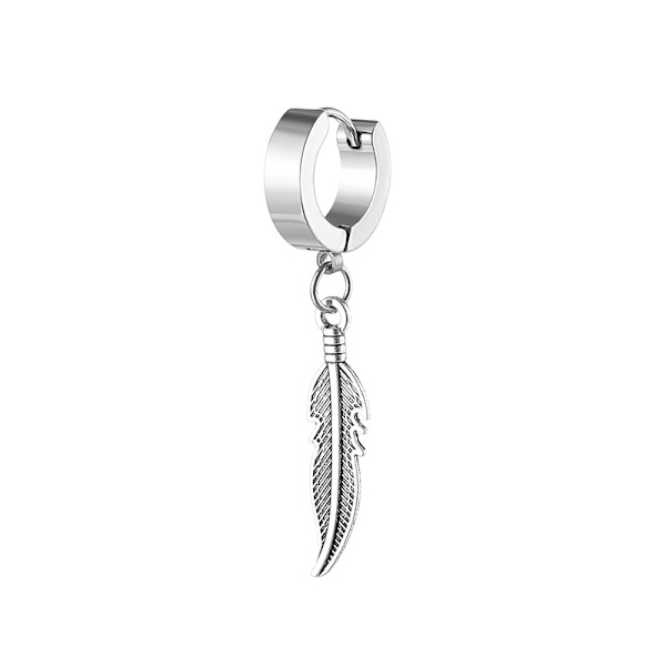 Piercing Ørering Tyk Ring med Fjer Sølv