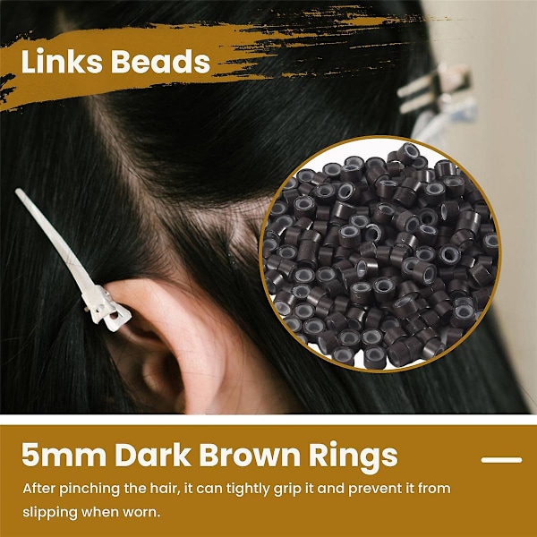 200 STK 5mm Mørkebrun Farve Silikoneforede Micro Ringe Links Perler Til I Bond Stick Tip Feather Ha