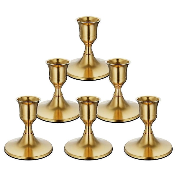 6 st Mässing Guld Avsmalnande Ljushållare, Vintage Metall Ljusstakehållare för Matbord Mittpunkt eller Spiselkrans