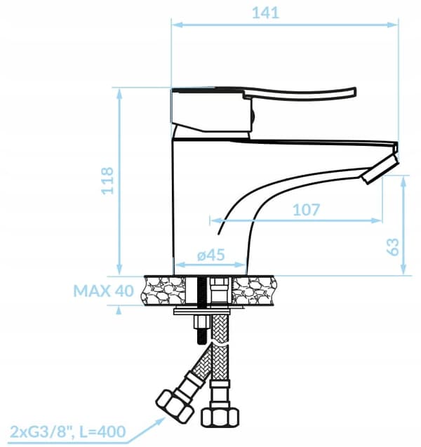 Black single-lever basin mixer with click-clack stopper