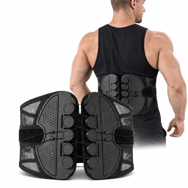 Adjustable Lumbar Support with Tensionable Lacing – Breathable Mesh Back Brace Black L