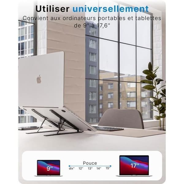 E-TEC Vikbart Laptop-/Surfplatteställ - Aluminium - 7 Justerbara Vinklar - Silver