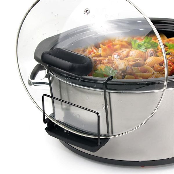 Lokkholder for Slow Cooker, Grytelokkholder med Silikonvask, Lokkorganisator i Rustfritt Stål Passer de Fleste Slow Cookere og Gryter B
