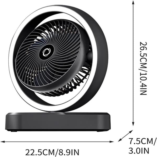 Electric Desk Fan with Oscillating Function, Air Circulation Fan, Extra Lighting, Suitable for Office, Dorm, Home, Black, 2025