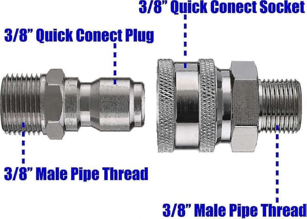 Högtryckstvätt Snabbkopplingsadapter Kit, 9,5 mm Hankontakt, 5000 Psi 3/8'' Snabbkopplingskit - hane