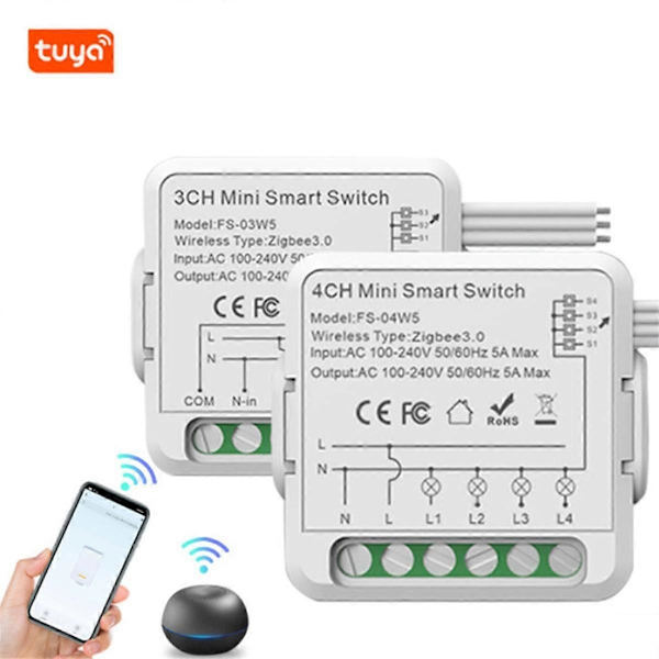 WiFi Relæ Switch Modul 10A 3 / 4 Kanal AC100-240V Arbejd med Alexa Home Mini Smart Switch Modul