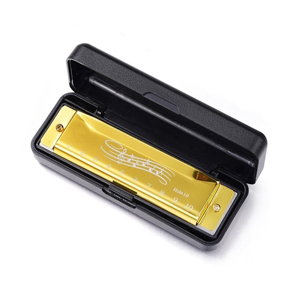 Harmonika i C 10 Hull 20 Toner med Etui for Profesjonelle Spillere Nybegynnere Gull