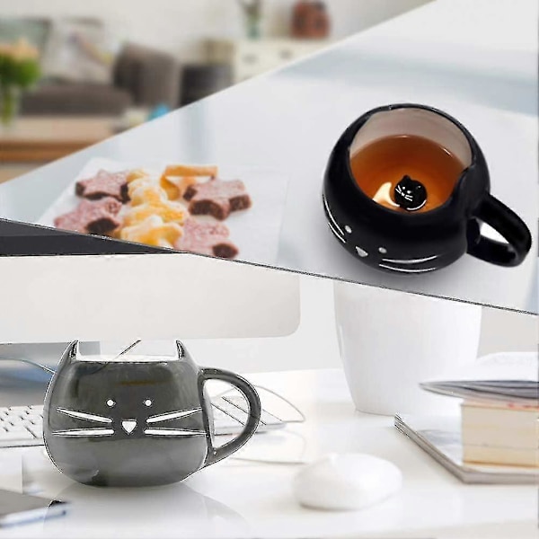 Søt Keramisk Kattekaffekopp 35 cl Katteelskere Kitty Tekopper Gaver Til Kvinner Jenter Svart-ZZY 2025th