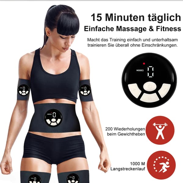 EMS Abdominal Muscle Trainer with Heat Function, Electric Training Belt, Muscle Stimulator, 8 Modes, 19 Intensity Levels, Remote Control.