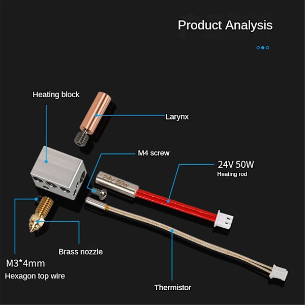 Hotend-sett for Neptune 4 for 3D-skriver Kobberrør Metallvarmeblokk Messingdyse Varmeelement