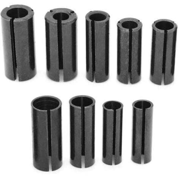 9-delars tillbehörssats för router och trimmer: Chuck Collet Adapter, Trärouter Collet Adapter