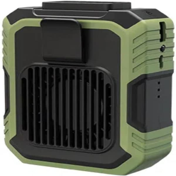 Belt Fan with Powerful Airflow, Cooling, Impact Resistance, and Lighting Function for Construction, Gardening, and Camping. Green