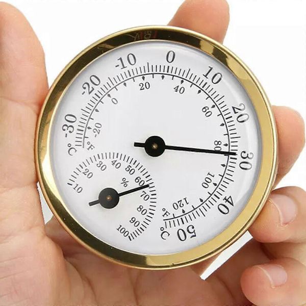 Mini Guld Analog Termometer Hygrometer Rum Indendørs Temperatur Fugtighedsmåler