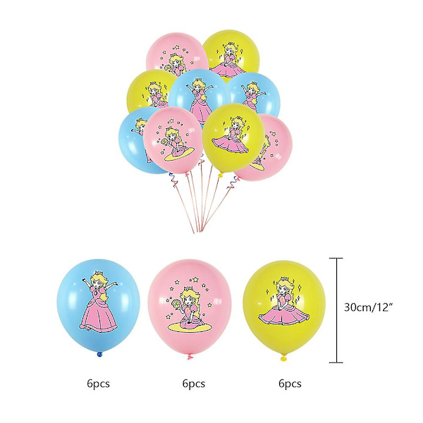 Princess Peach Temafest Dekorasjonssett Ballonger Banner Kake Cupcake Toppers Sett Gaver