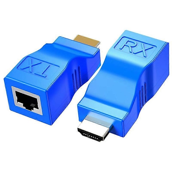 2-pack HDMI-förlängare, HDMI till RJ45-omvandlare Repeater via Cat 5E / 6 1080P upp till 30M Förlängare för HD