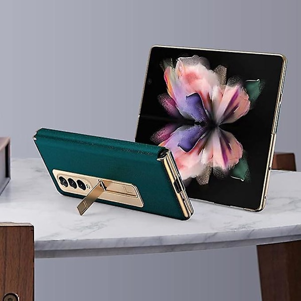 SBSG Fodral för Samsung Galaxy Z Fold 3 Lyxigt Läder Hybrid Plätering PC med Stativskydd Stötsäkert Skyddande Vikbart Fodral för Samsung Galaxy Z Fold