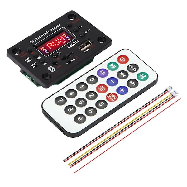 DC 12V Bluetooth 5.0 Dekoderkort Bil MP3-spiller Kan Ta Opp Mikrofon Lydforsterker for Høyttalermodifisering Støtte FM TF SD USB AUX