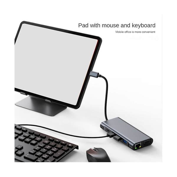 11-i-1 USB-C-dock, USB-hub 3.0, splitter, multiport-adapter, 4K-kompatibel, RJ45, SD/TF, VGA, PD, ljud