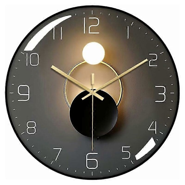 Modern Tyst Väggklocka, 30 cm Diameter Väggklocka, Rund Digital Kvarts Klocka (Svart)