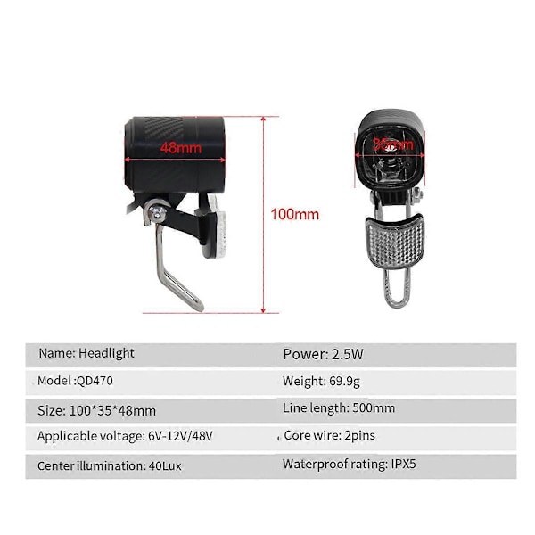 QD470 E-cykel LED Forlygte 6V 12V 24V 36V 48V 60V Cykellys Vandtæt Forlygte Vandtæt