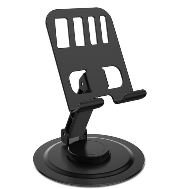 360° Rotating Desktop Mobile Stand, Foldable Alloy Phone Holder Black