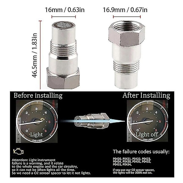 Bil CIR Fix Sjekk Motorlys Eliminator Adapter Oksygen O2 Sensor M18x1.5