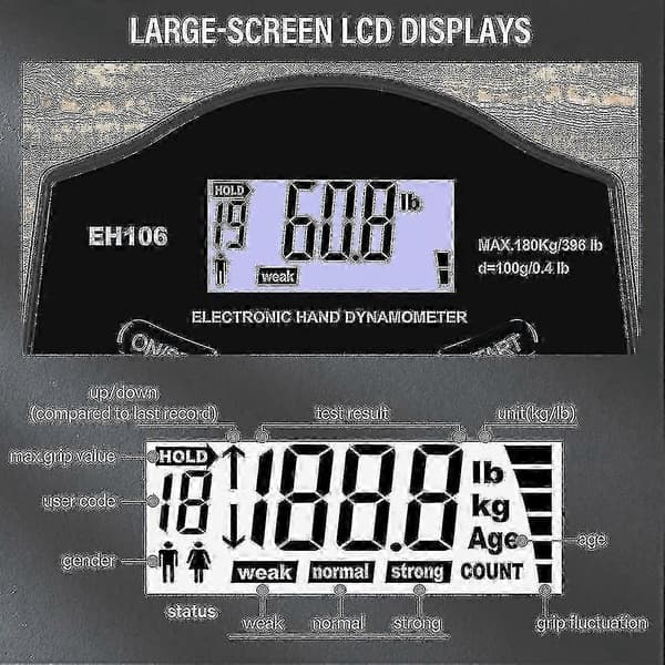 Greppstyrketestare, 180 kg Digital Handdynamometer Greppstyrkemätare USB LCD-skärm Handgrepp Dynamometer