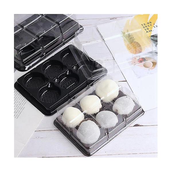 100 stk. 6 hulrum plast månekagebakke gennemsigtig muffin cupcake mochi beholder cookie bærer F