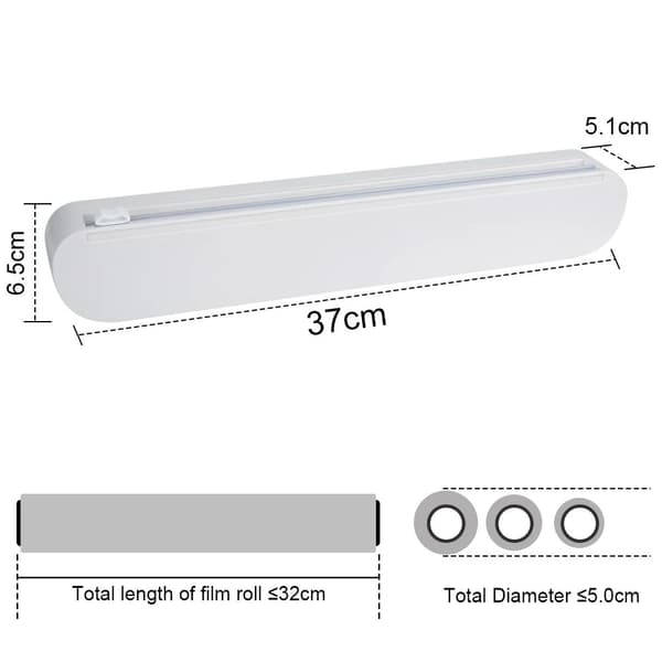 Plastic Wrap Aluminum Foil Dispenser with Suction Cups for the Kitchen White