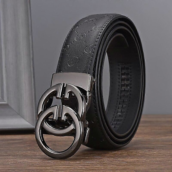 Herrbälte, Äkta Läder med Justerbart Lyxigt Designer-spänne i Gunmetal