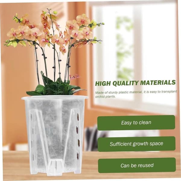 Sæt med 6 blomsterpotter – Plantepotter – Specielle orkidépotter – Hydroponiske potter – Med drænhuller – Inkluderer underskåle – Til edderkoppeplanter, orkideer,