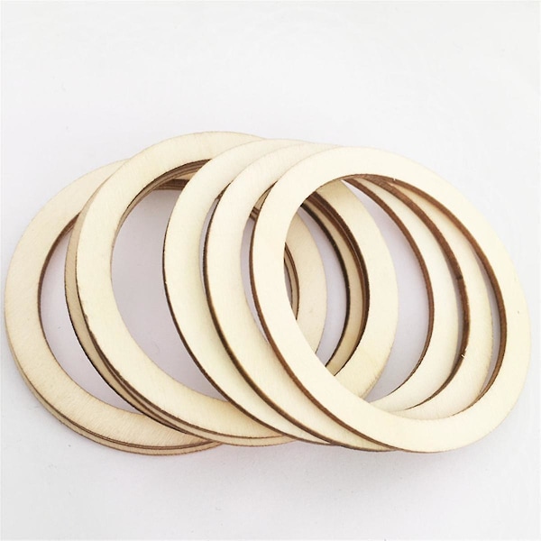 100 stk 6 cm Ubehandlede Tre Flatringer Sirkel for DIY Håndverk, Ringanheng og Koblinger Smykkeproduksjon