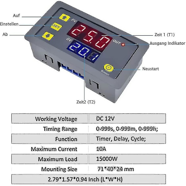 12V Tidrelä 12 Volt Timer Relä Utomhus 10A Digital Tail-off Relä Justerbar Present