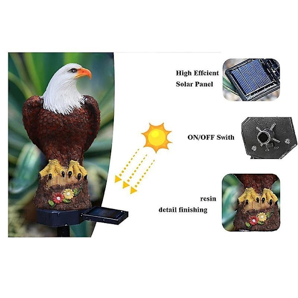Solcellsträdgårdslampa Harts Bald Eagle Figurin Skymning Gryning Solcellslampa Djur Solcellslampa Utomhus Dekorativ