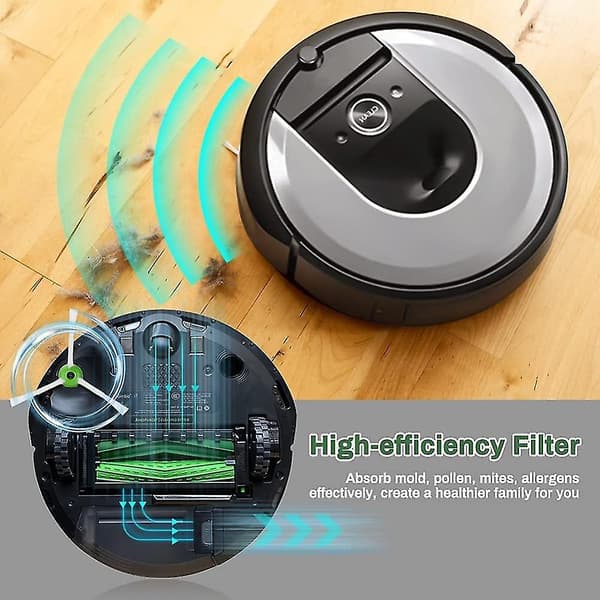Reservedele Kompatible med Roomba I7 I7 + / I7 Plus E5 E6 E7, Robot Reservedele Tilbehør med 3 Filtre, 3 Sidebørster, 1 Hovedbørste