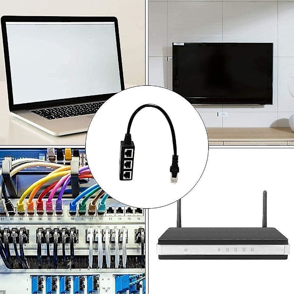 Rj45-splitteradapterkabel, Rj45 1 hane till 3 hona port Lan Ethernet-splitter Y-adapterkabel