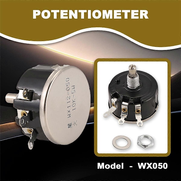 WX050 10K ohm 5W 6mm Rund Aksel Rotary Trådviklet Potentiometer Sort+Sølv
