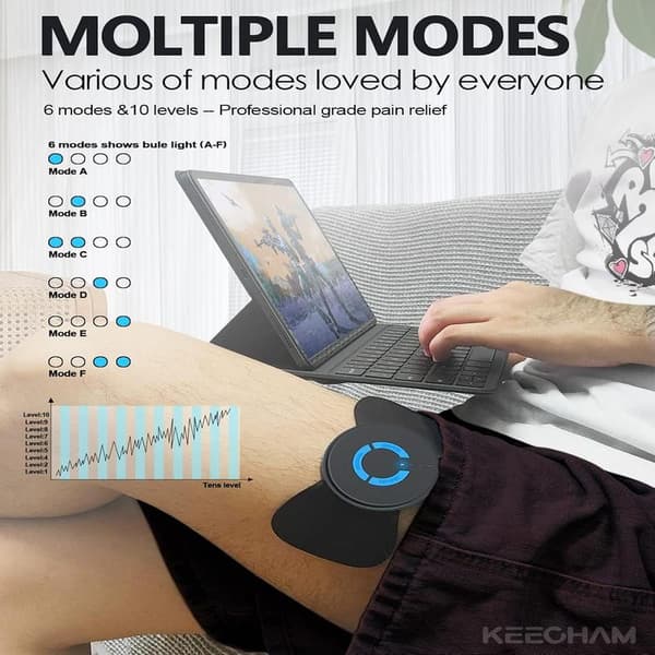 Black unit with 2 pads, EMS microcurrent massager, low-frequency multifunctional physiotherapy instrument, muscle stimulator