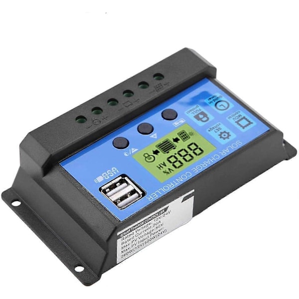 12V/24V Dobbel USB Solcellepanel Ladekontroller (20A)