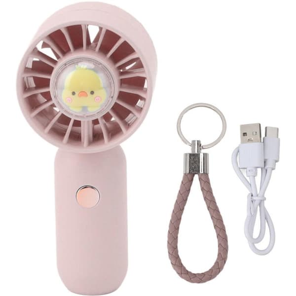 500mAh USB Genopladelig Lommeventilator - Mini Bærbar Ventilator med Pink Strømkabel
