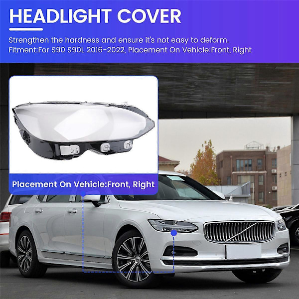 För Volvo S90 S90L 2016-2022 Bil Främre Strålkastarglas Höger