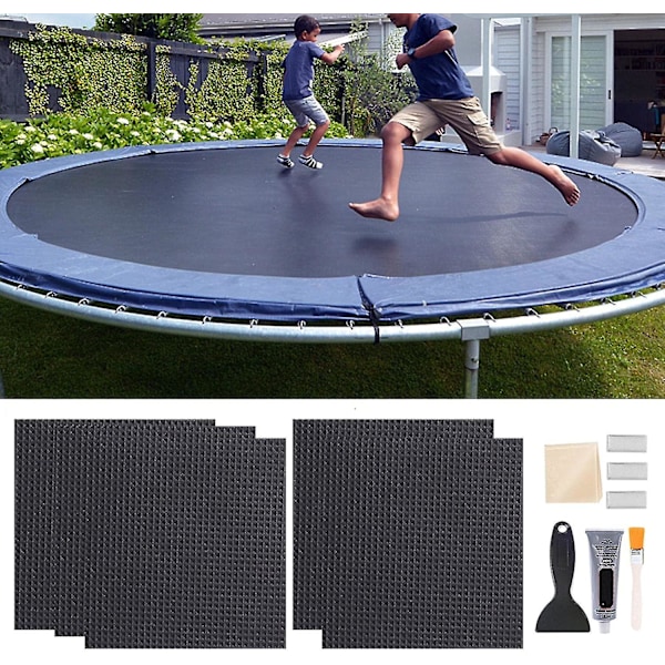 5-pak Hurtig Trampoline Lappe Reparasjonssett 4 X 4 Kvadratiske Lappe Sett Med Lim Børst Skrape Hansker Og Tørk Trampoline Matte Reparasjonstilbehør For Hull